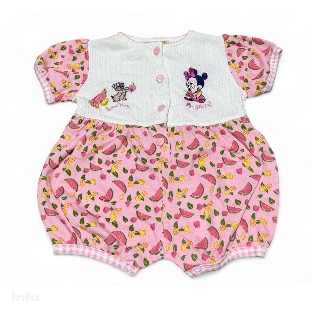 Vintage Disney Babies Minnie Mouse Romper 6/9M Fruit Watermelon Embroidered